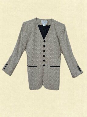 Casual Corner Blazer Suit Jacket Tan/Beige w/Black Pattern - 8P
